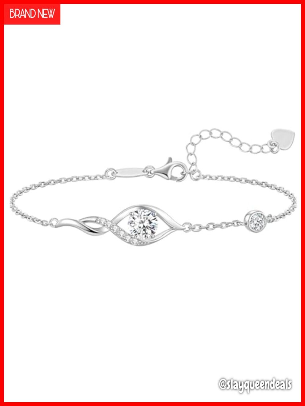 Moissanite Infinity Link Bracelet - Rhodium Plated Adjustable